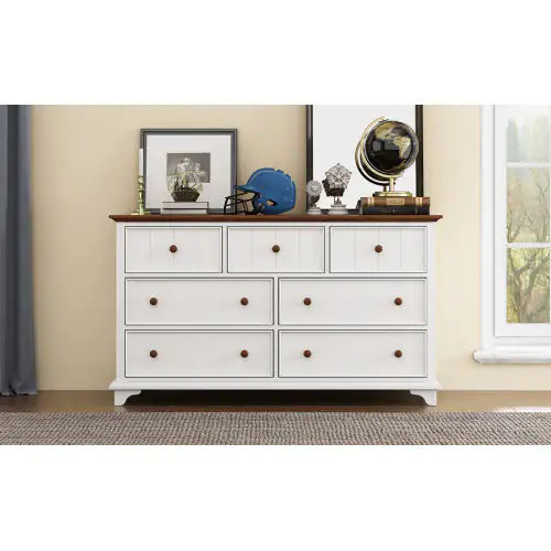 Wooden Captain Seven-Drawer Dresser in White Walnut