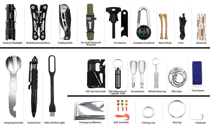 Kit de Supervivencia de Emergencia 60 en 1 para Aventuras al Aire Libre