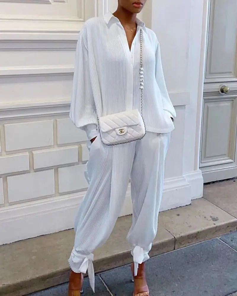 Women's Wrinkle-Resistant Long Sleeve Shirt Set
