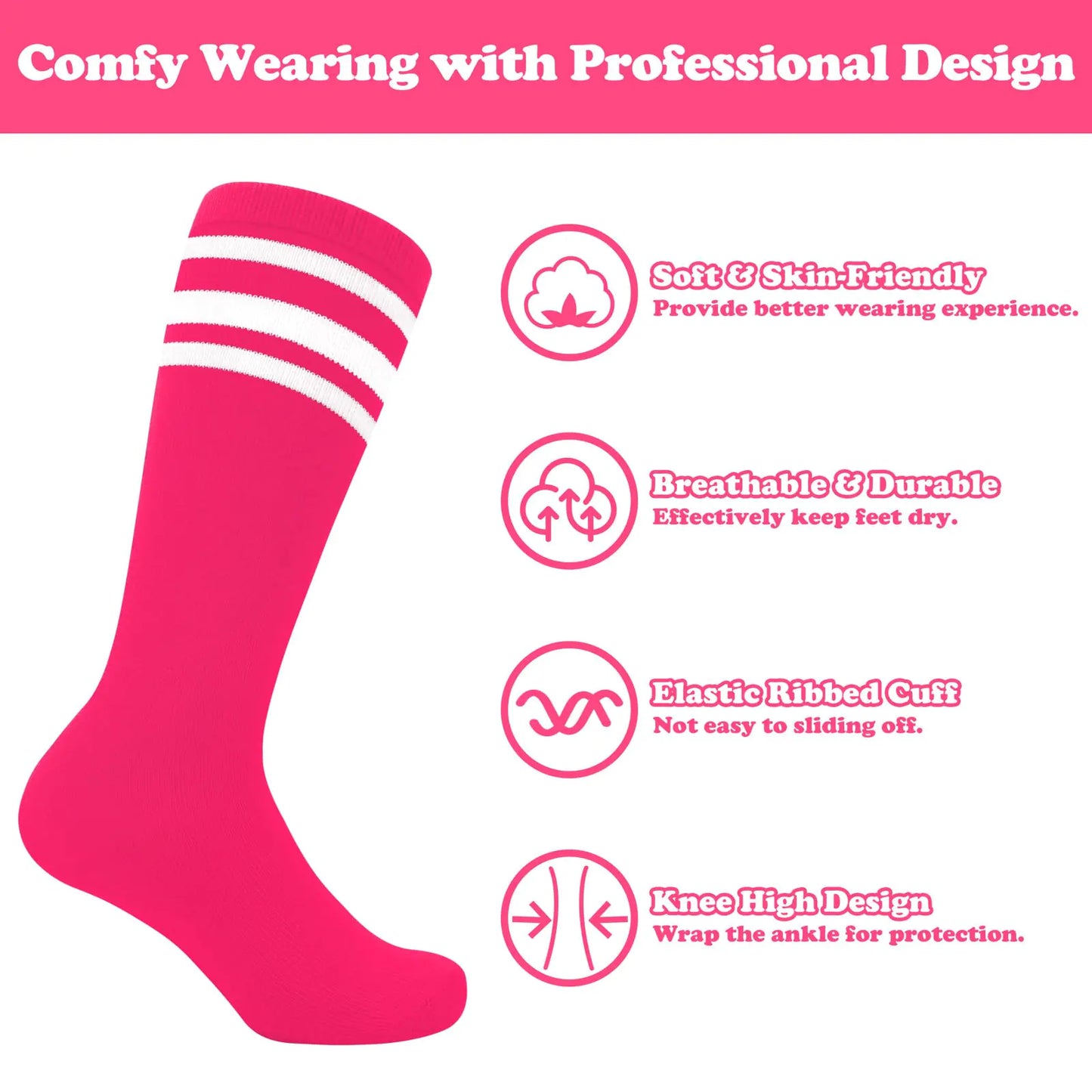 Toddler Athletic Socks - 3 Pack in Pink/White Variants