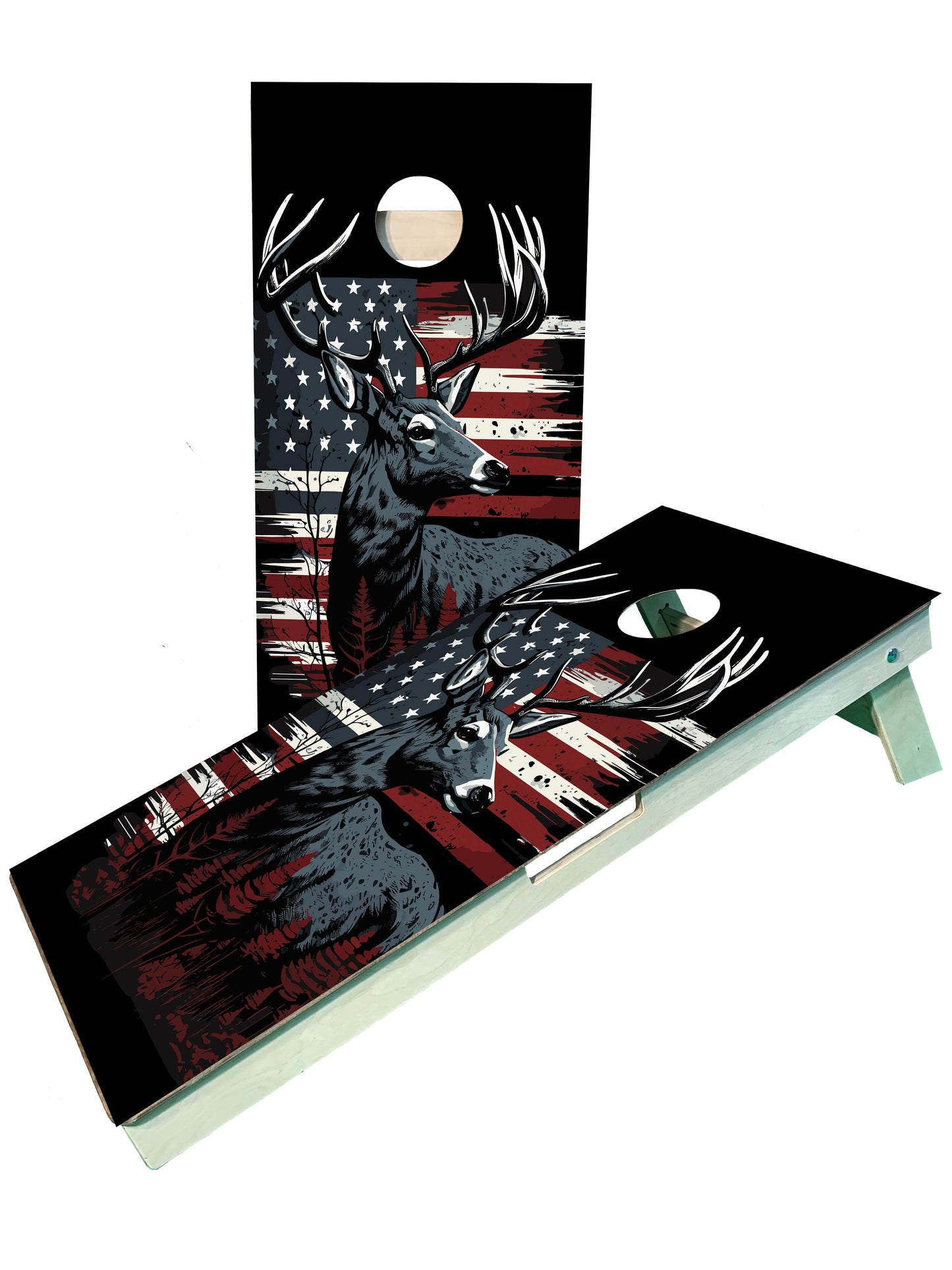 Premium Hunting Buck/Deer American Flag Cornhole Boards - Korvel