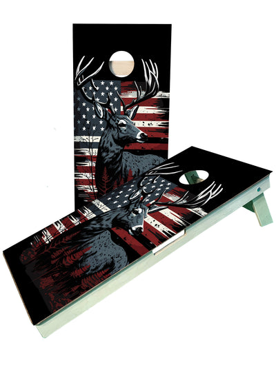 Premium Hunting Buck/Deer American Flag Cornhole Boards - Korvel