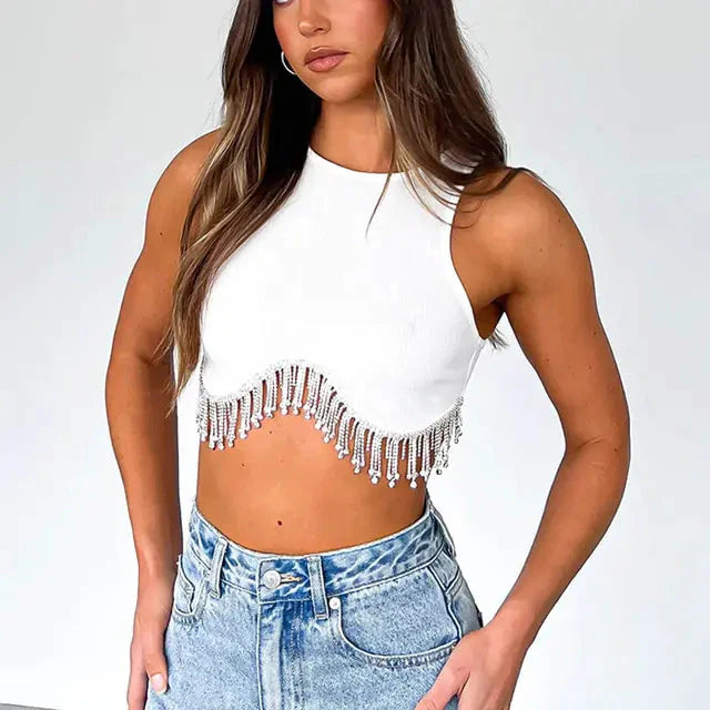 Haut court à franges en strass élégant
