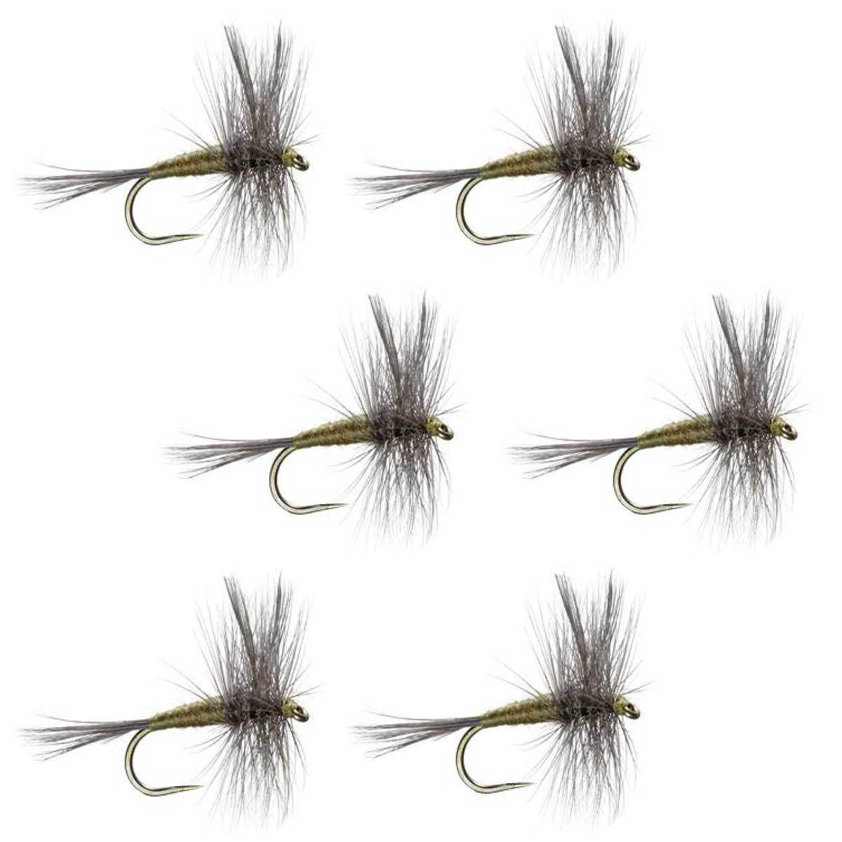 Set of 6 Barbless Blue Winged Olive Dry Flies - Size 14 for Trout Fishing - Korvel