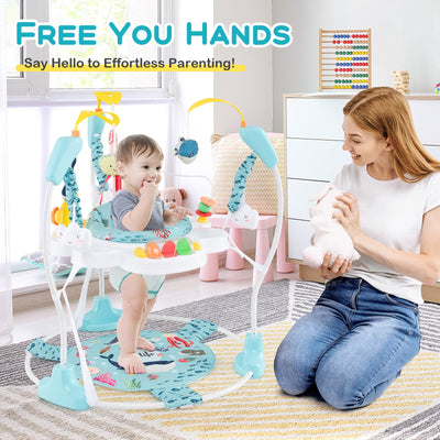 Centre d'activité pour bébé réglable en hauteur avec jouets interactifs - Bleu clair
