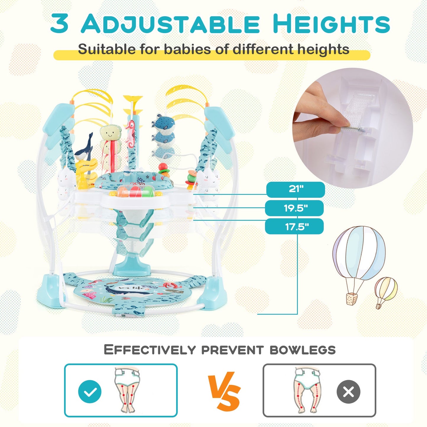 Height Adjustable Baby Activity Center with Interactive Toys - Light Blue