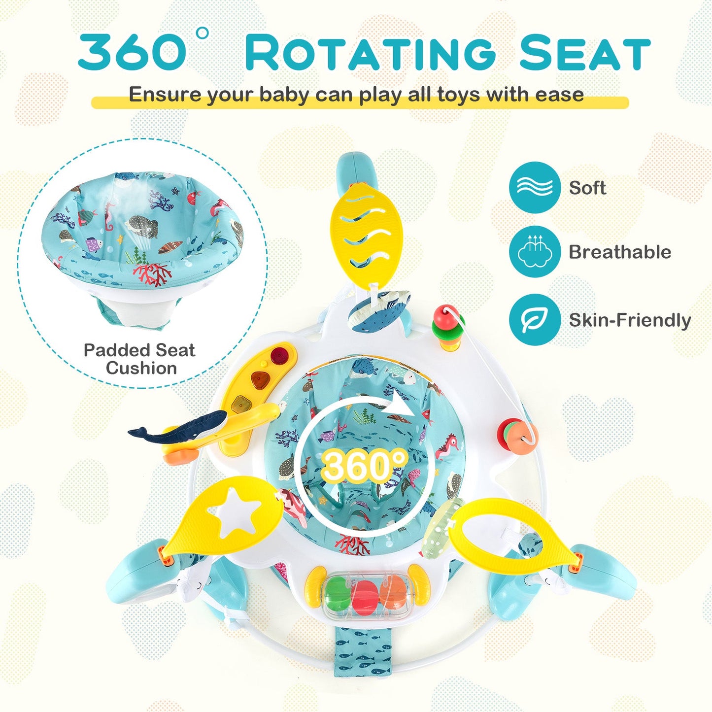 Height Adjustable Baby Activity Center with Interactive Toys - Light Blue