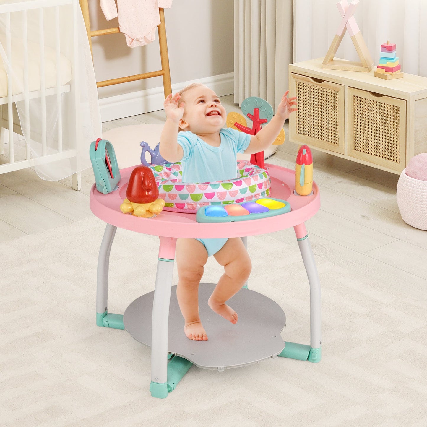 Centro de Actividades para Bebés 5 en 1 con Asiento de Rebote Interactivo - Rosa