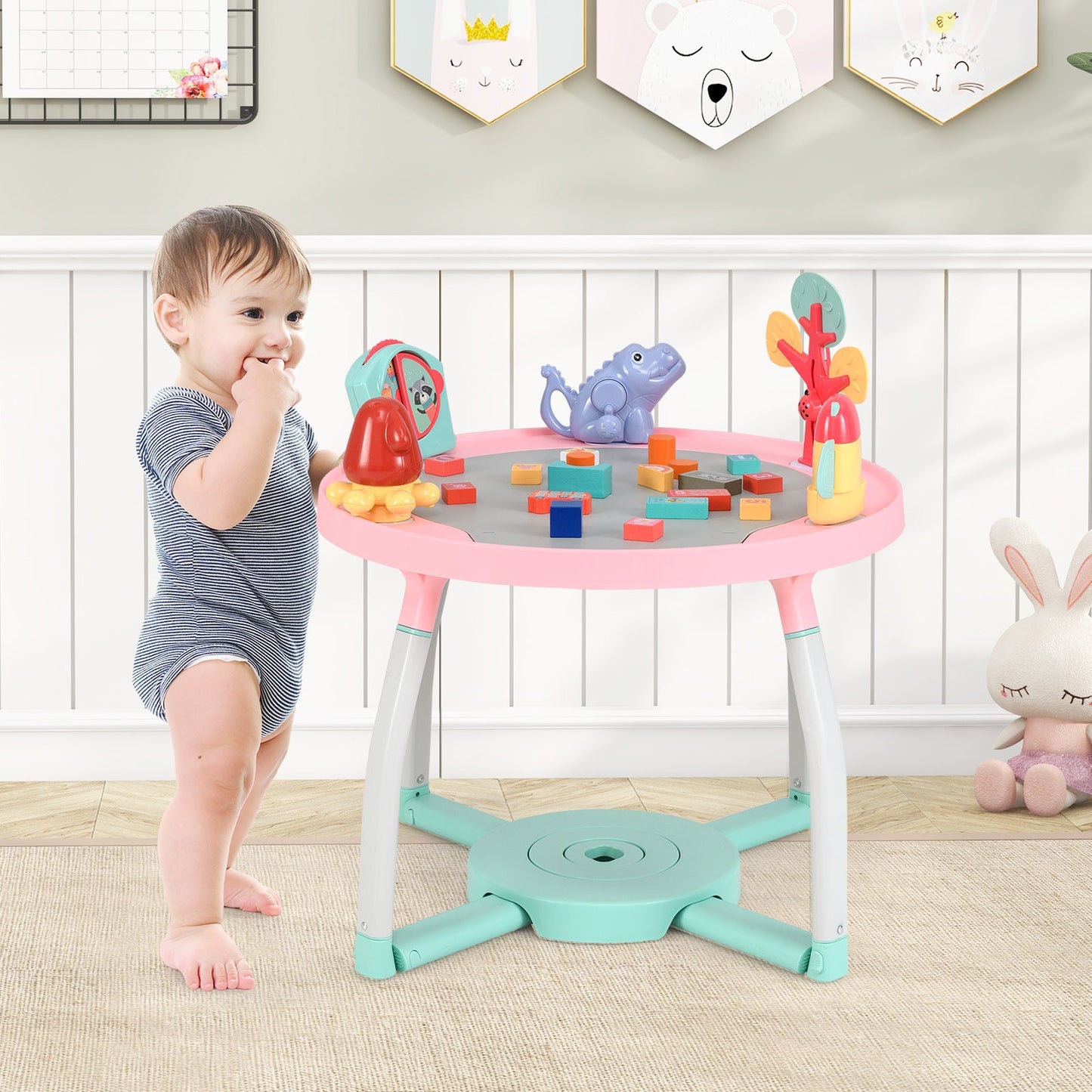 Centro de Actividades para Bebés 5 en 1 con Asiento de Rebote Interactivo - Rosa
