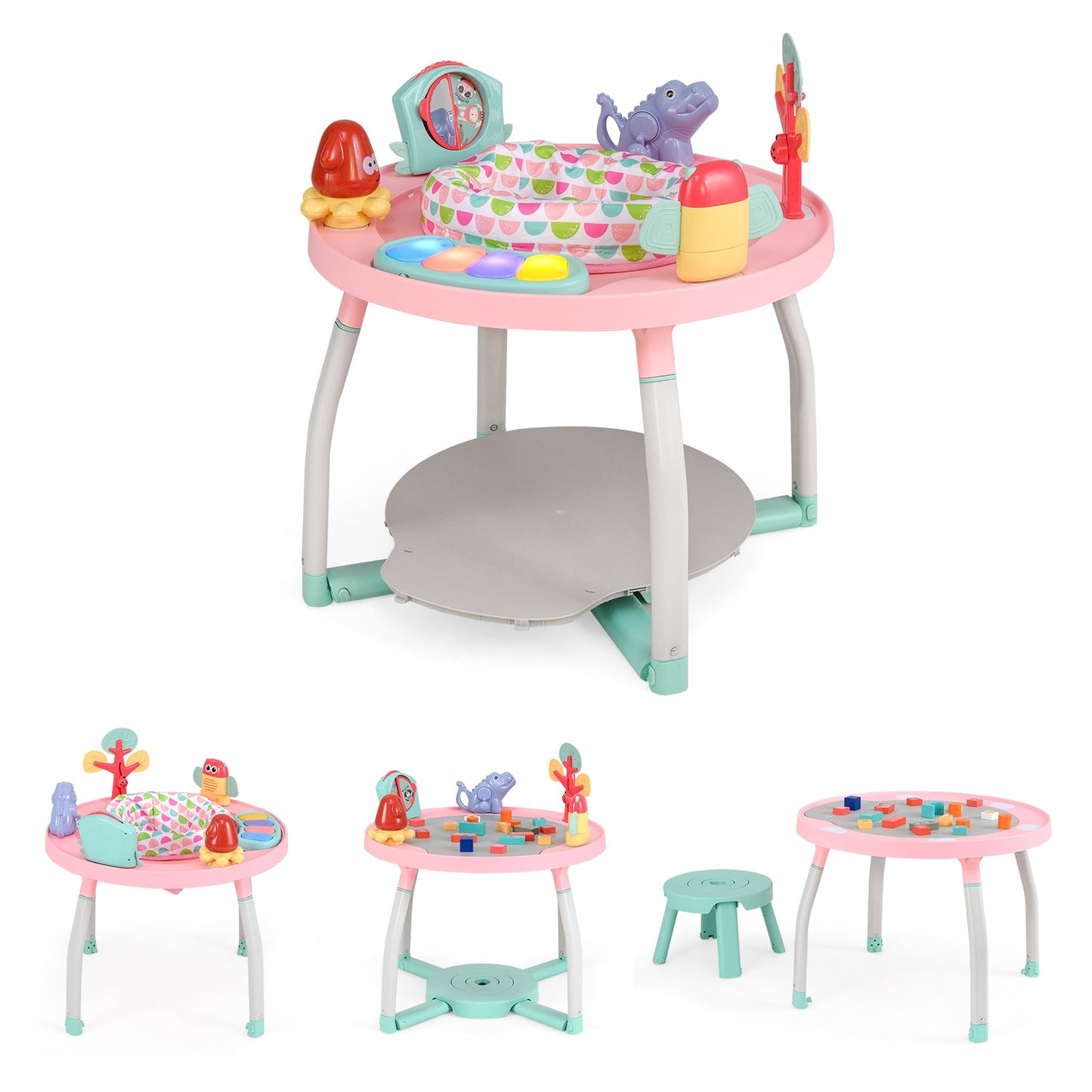 Centro de Actividades para Bebés 5 en 1 con Asiento de Rebote Interactivo - Rosa