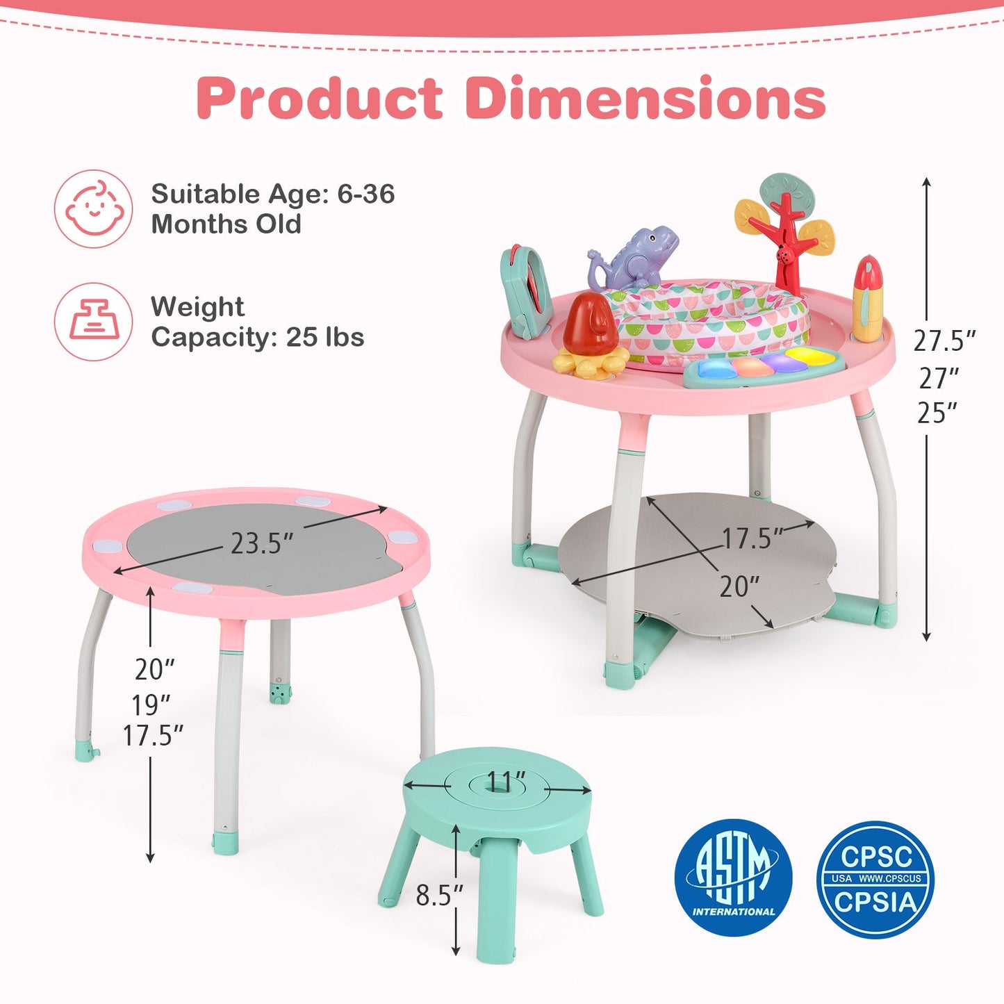 Centro de Actividades para Bebés 5 en 1 con Asiento de Rebote Interactivo - Rosa