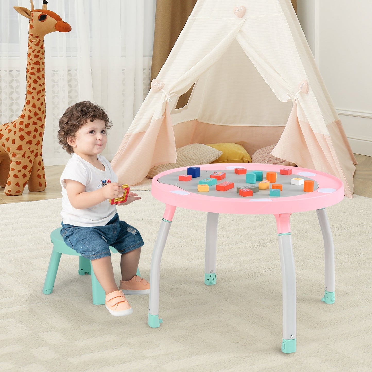 Centro de Actividades para Bebés 5 en 1 con Asiento de Rebote Interactivo - Rosa