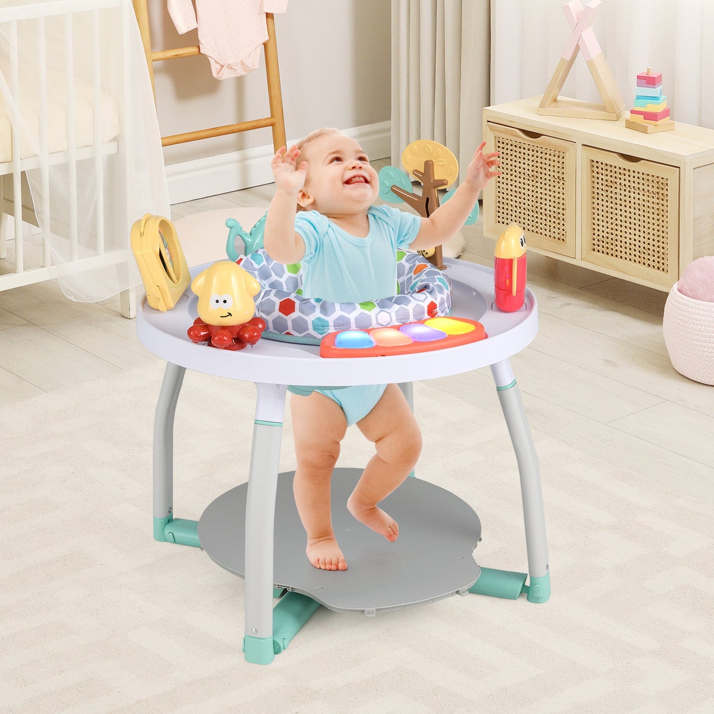 Centre d'activités pour bébé 5-en-1 avec siège à rebond interactif - Blanc