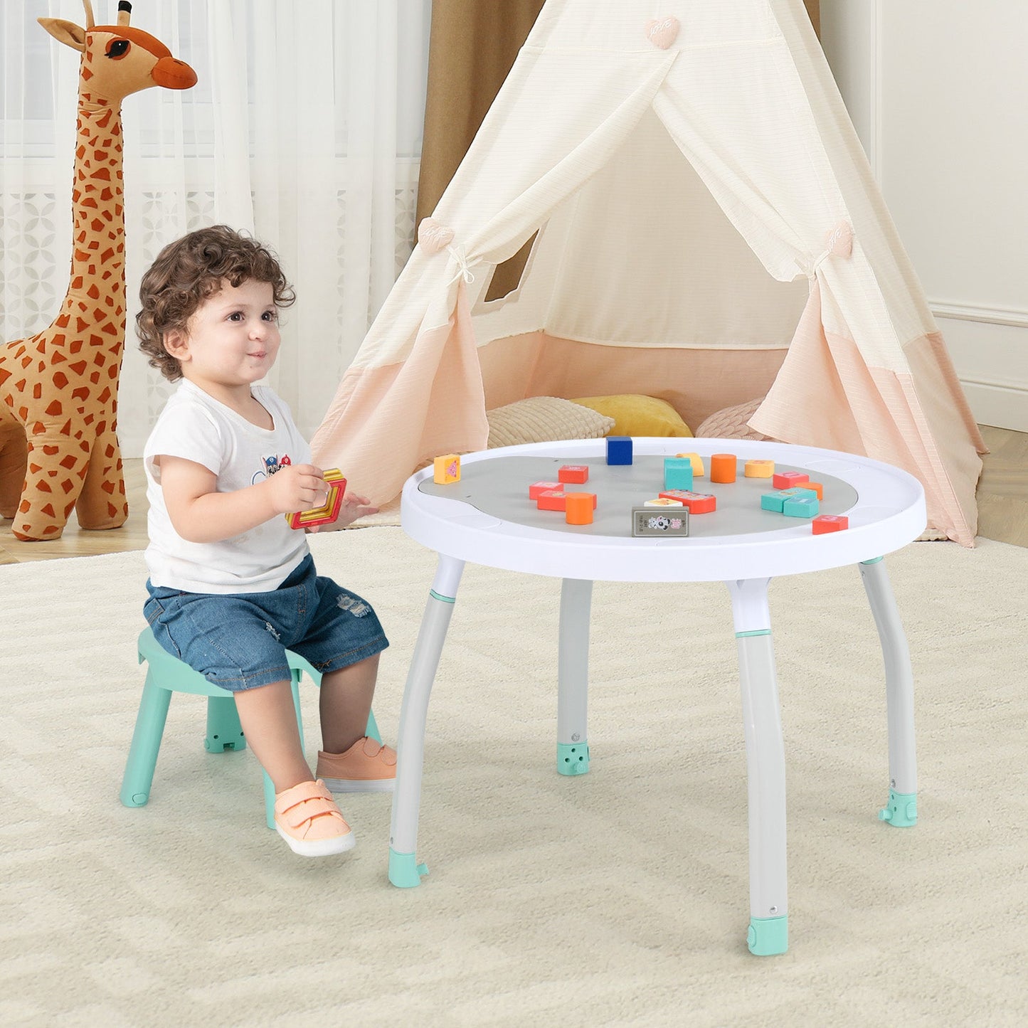 Centre d'activités pour bébé 5-en-1 avec siège à rebond interactif - Blanc
