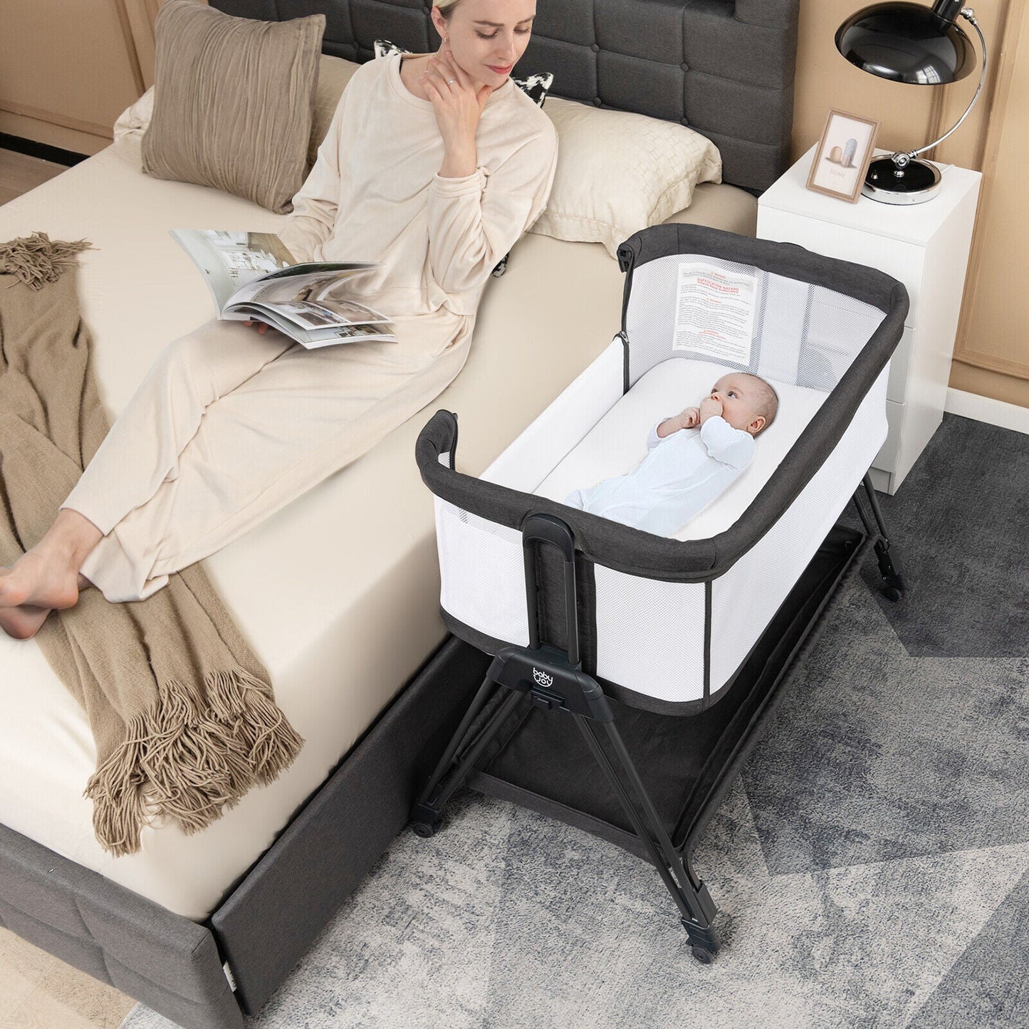 Gbruno Portable Bedside Sleeper with 7 Adjustable Heights - Black