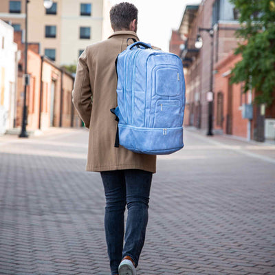 Sac à dos de voyage élégant en cuir bleu clair