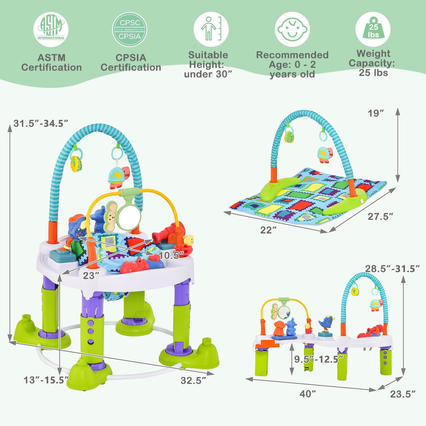 4-in-1 Baby Bouncer Activity Center - Green