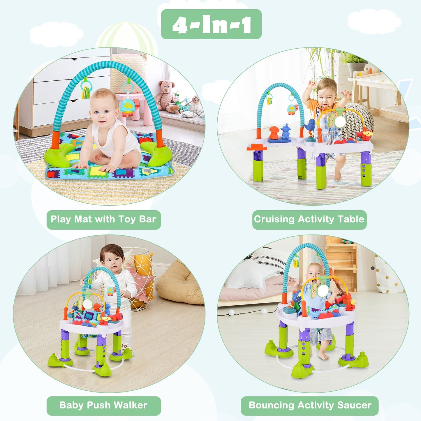 4-in-1 Baby Bouncer Activity Center - Green