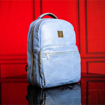 Stylish Baby Blue Leather Commuter Backpack - Korvel