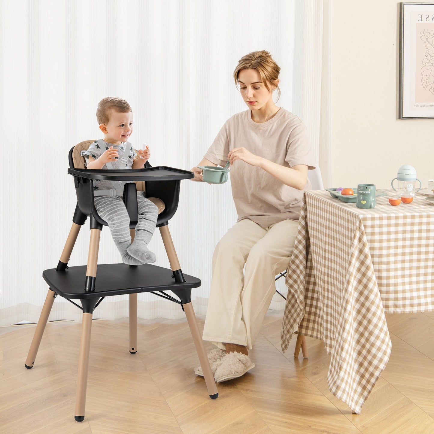 Juego de Mesa y Silla Convertible para Bebés 4 en 1 - Marrón