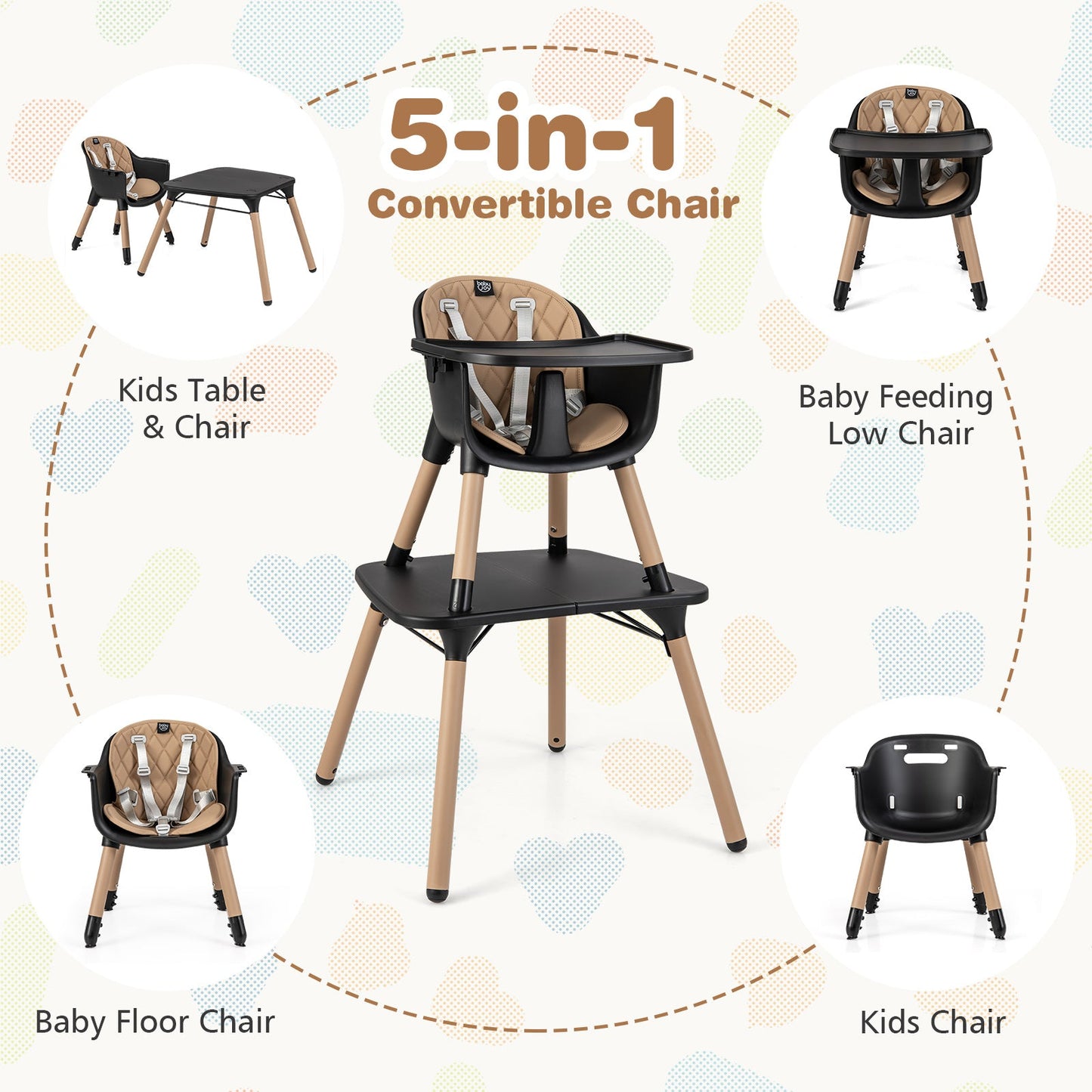 Juego de Mesa y Silla Convertible para Bebés 4 en 1 - Marrón