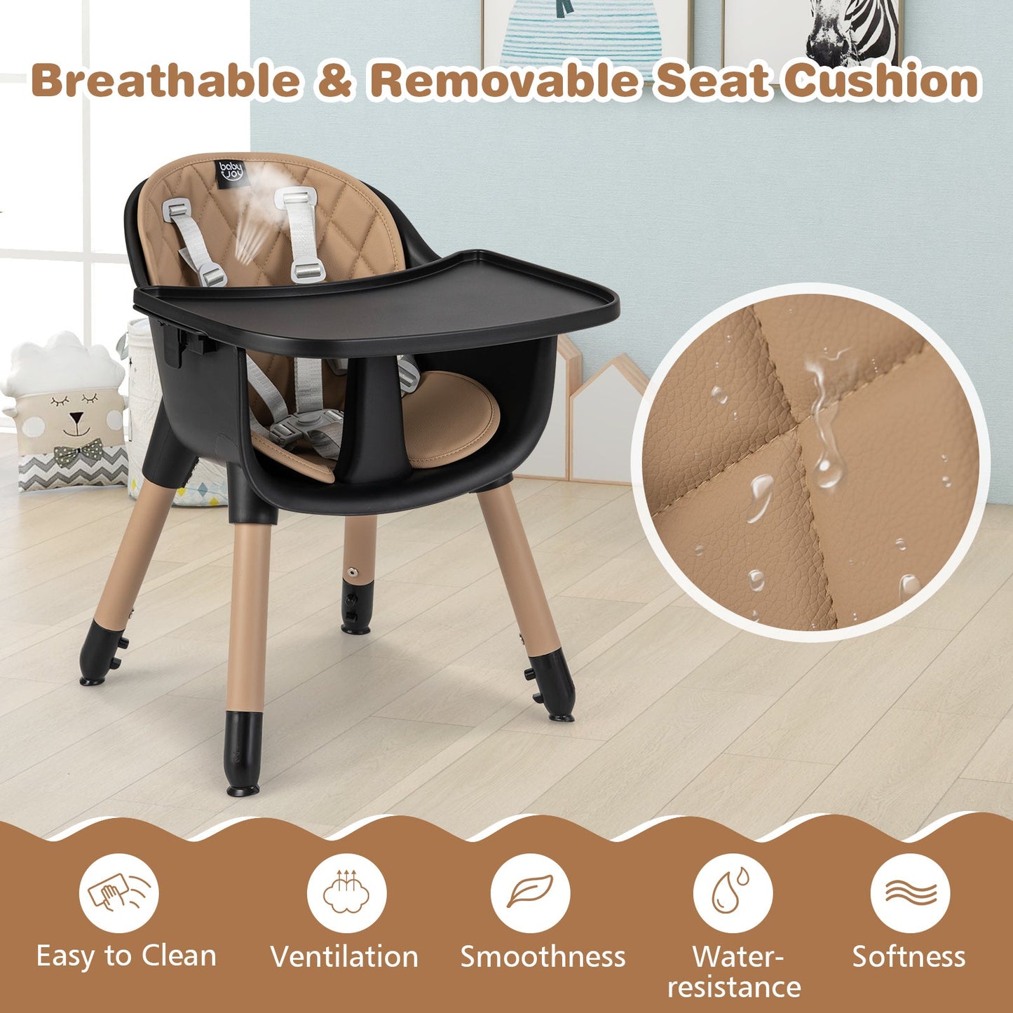 Juego de Mesa y Silla Convertible para Bebés 4 en 1 - Marrón
