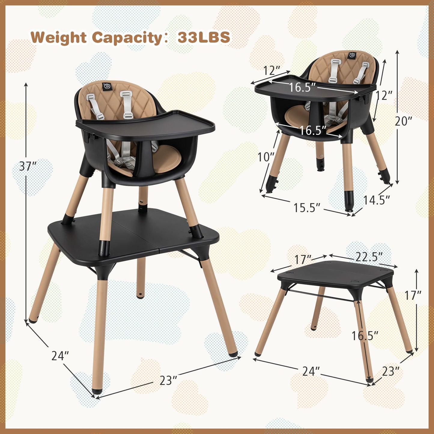 Juego de Mesa y Silla Convertible para Bebés 4 en 1 - Marrón