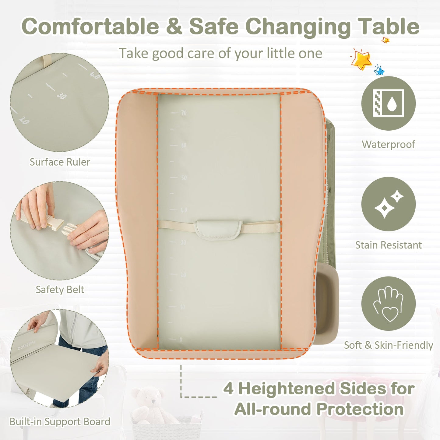 Mesa de Cambio de Pañales para Bebés Premium con Lavabo y Ruedas - Verde