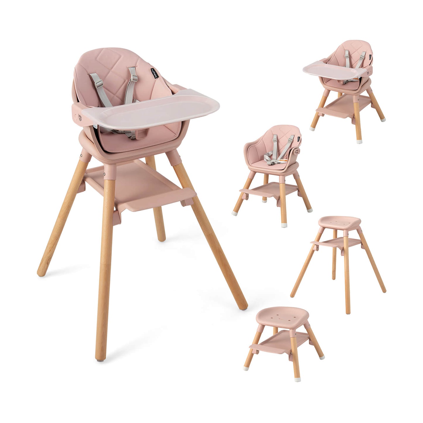 Chaise haute convertible 6-en-1 - Rose