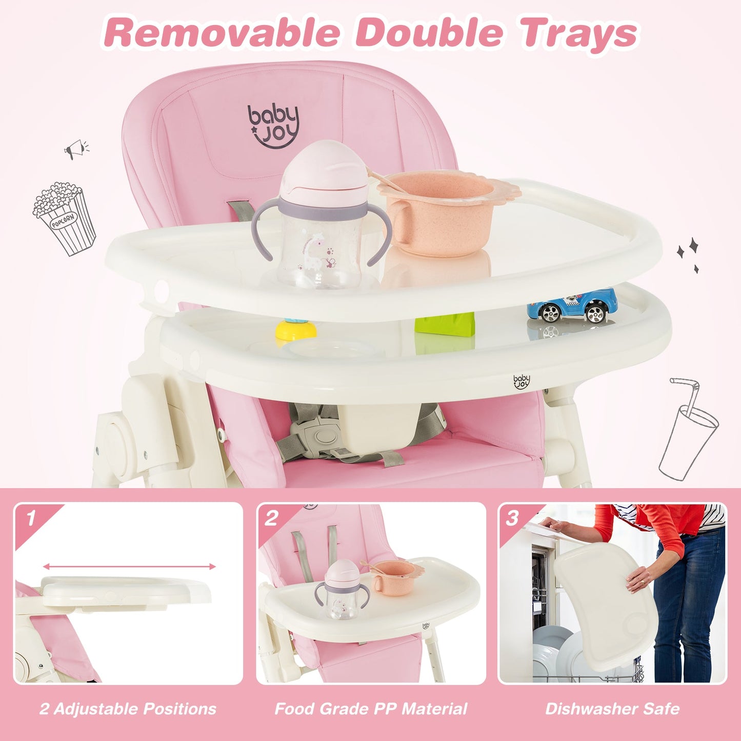 4-in-1 Convertible Baby High Chair - Pink