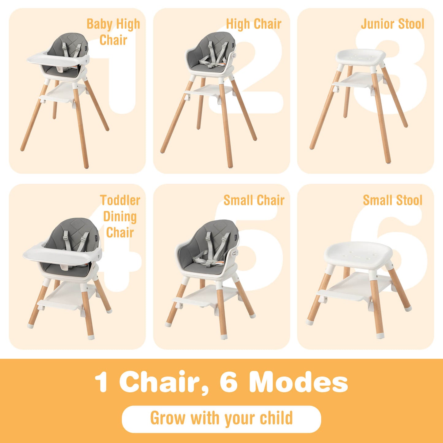 6-in-1 Convertible Baby High Chair - White