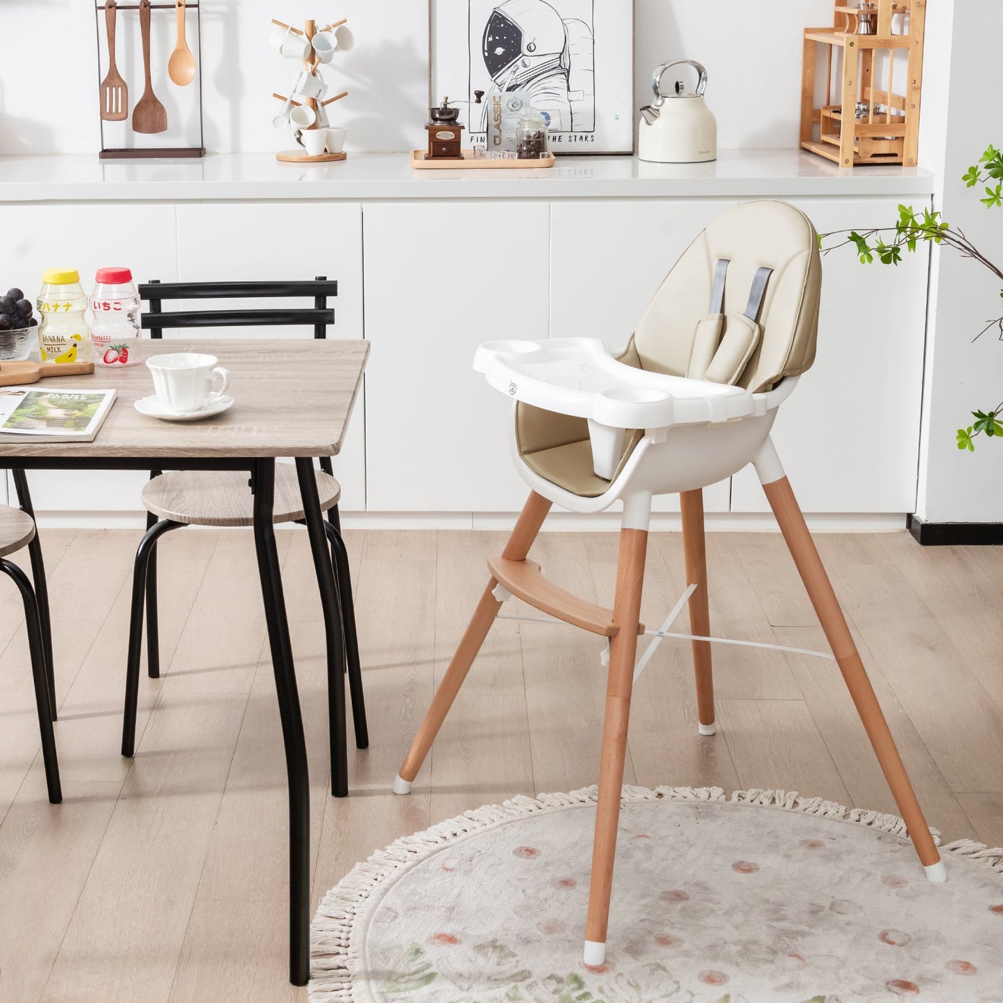 Gbruno Baby High Chair with Dishwasher Safe Tray - Beige