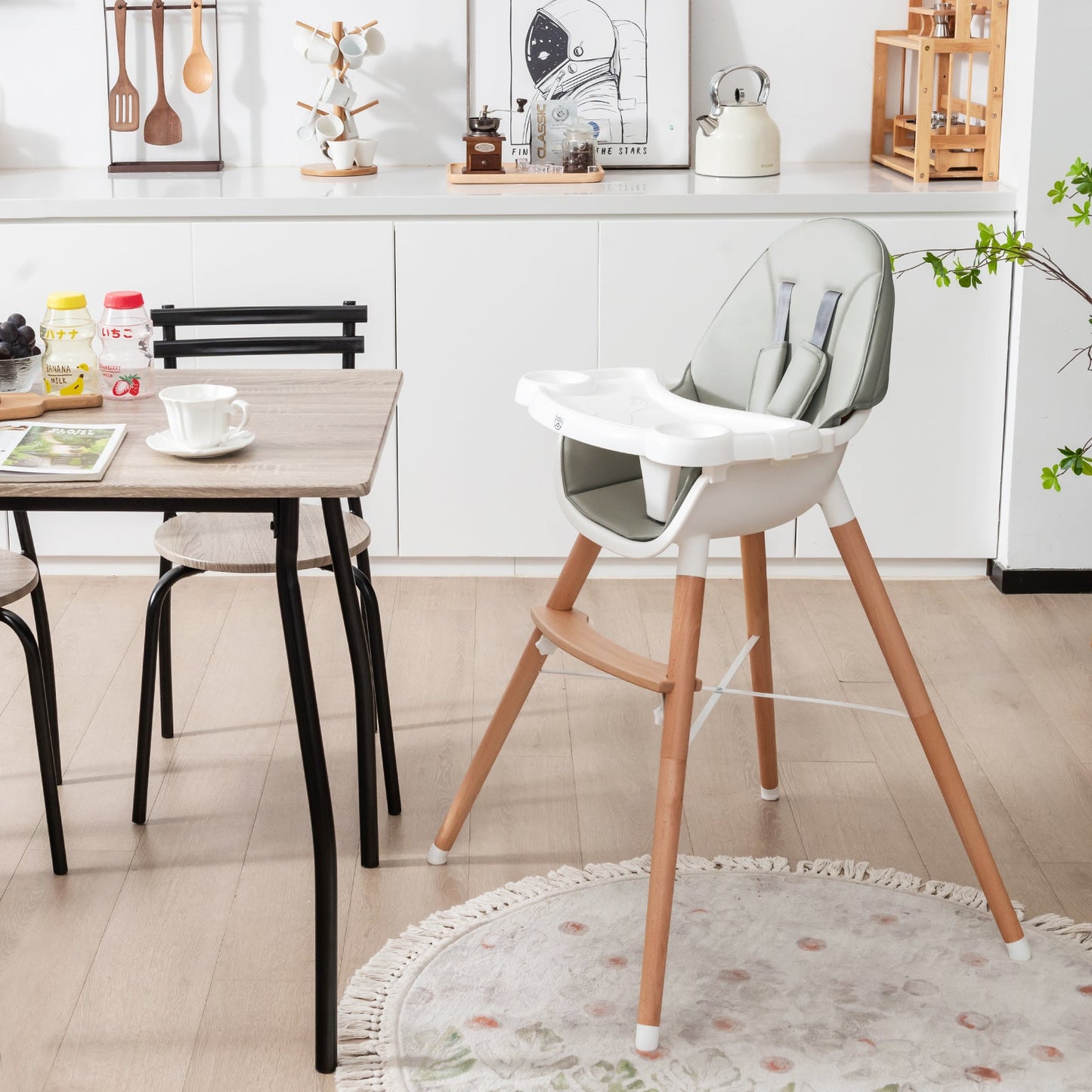 Chaise Haute pour Bébé Premium avec Plateau Lavable au Lave-Vaisselle - Gris