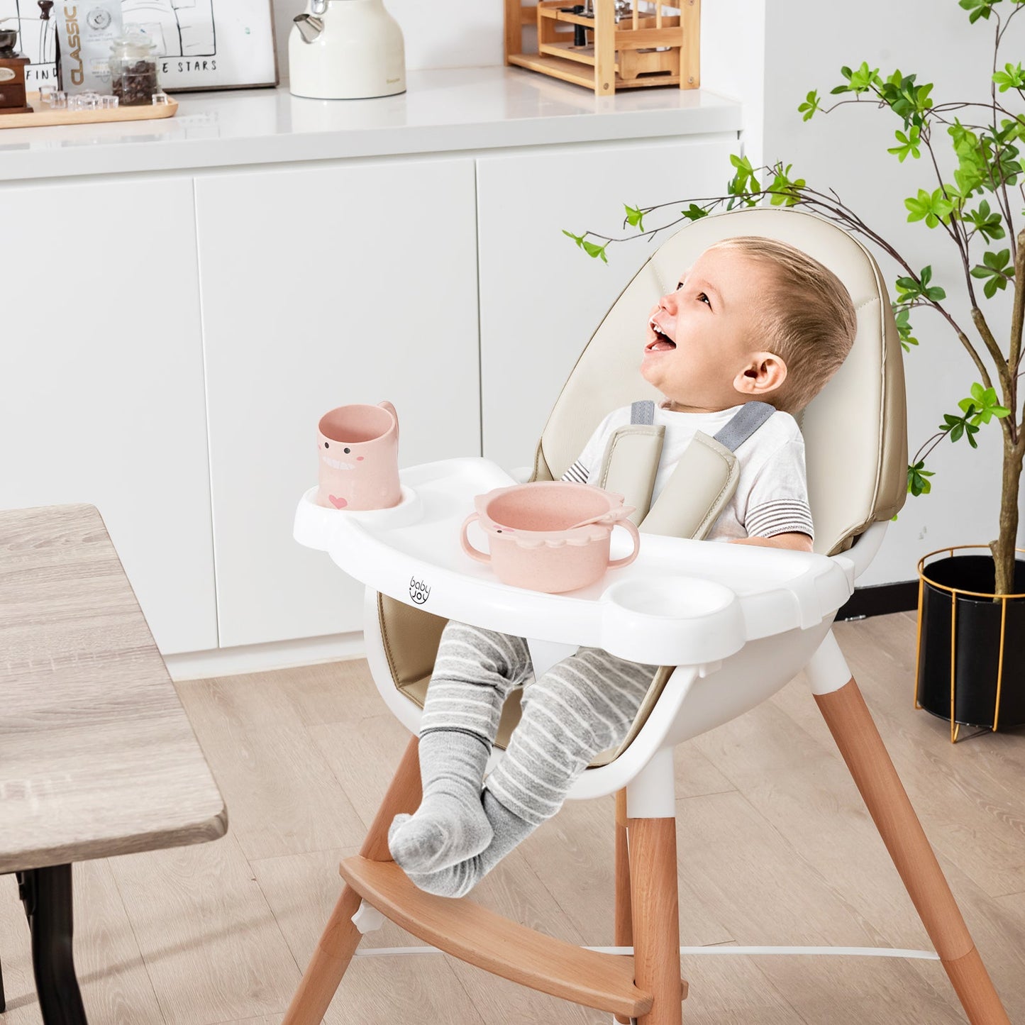 Gbruno Baby High Chair with Dishwasher Safe Tray - Beige