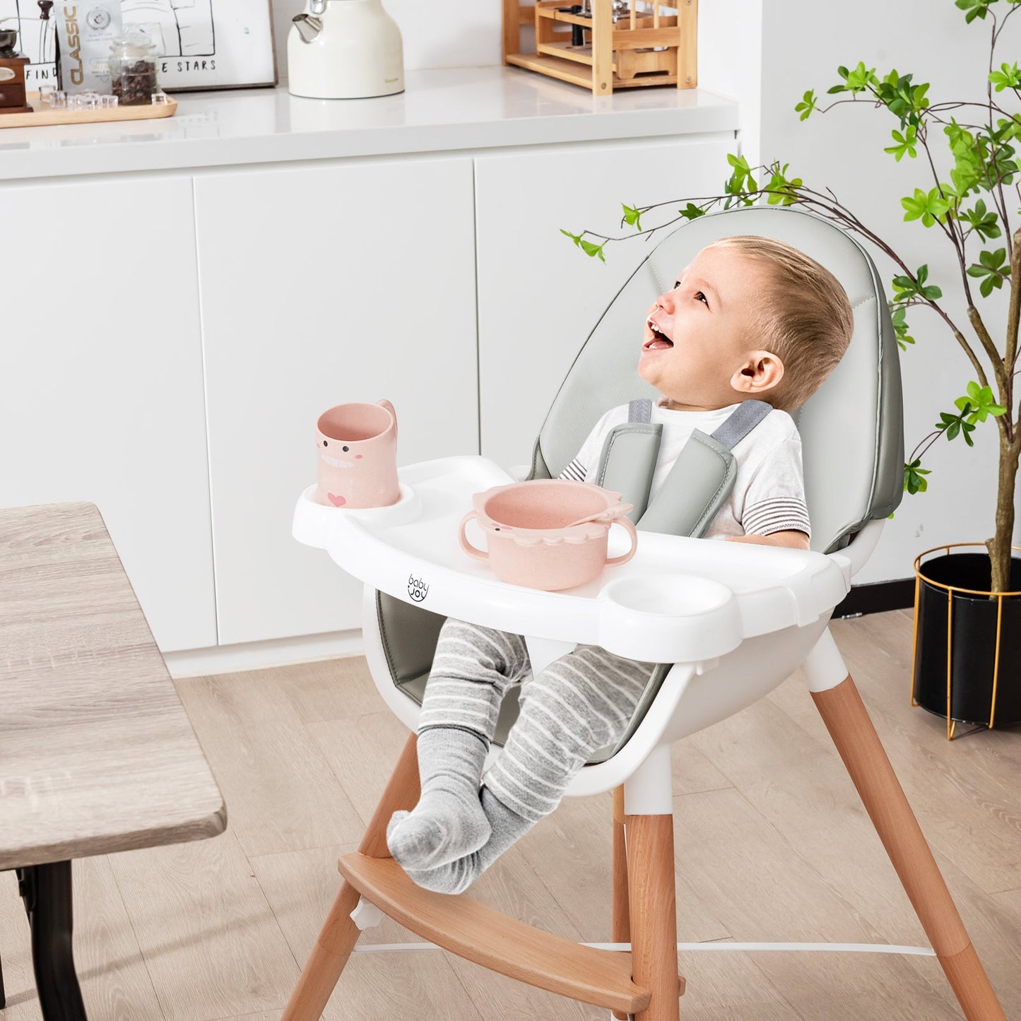 Chaise Haute pour Bébé Premium avec Plateau Lavable au Lave-Vaisselle - Gris