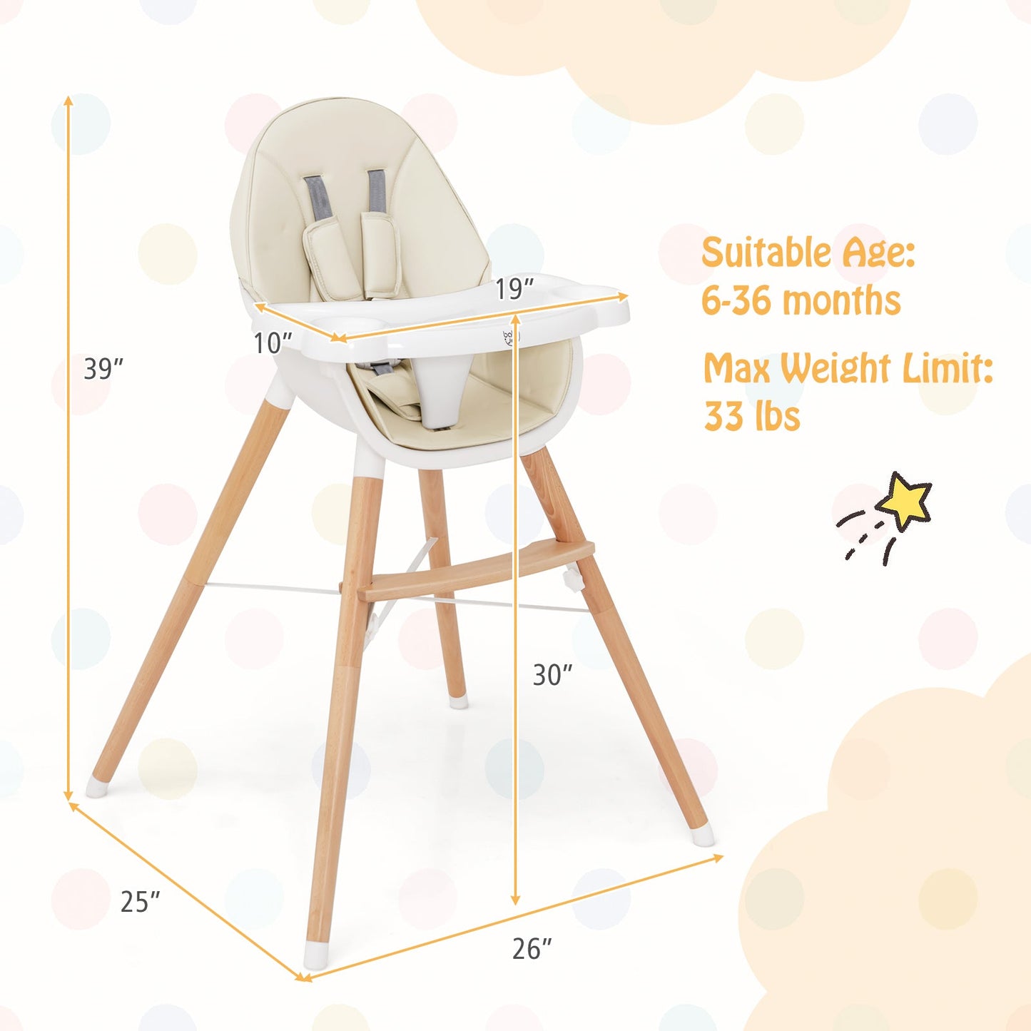 Gbruno Baby High Chair with Dishwasher Safe Tray - Beige