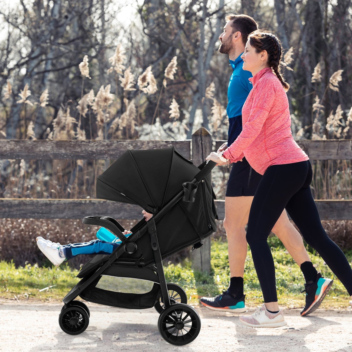 Premium Baby Jogging Stroller with Adjustable Canopy - Black