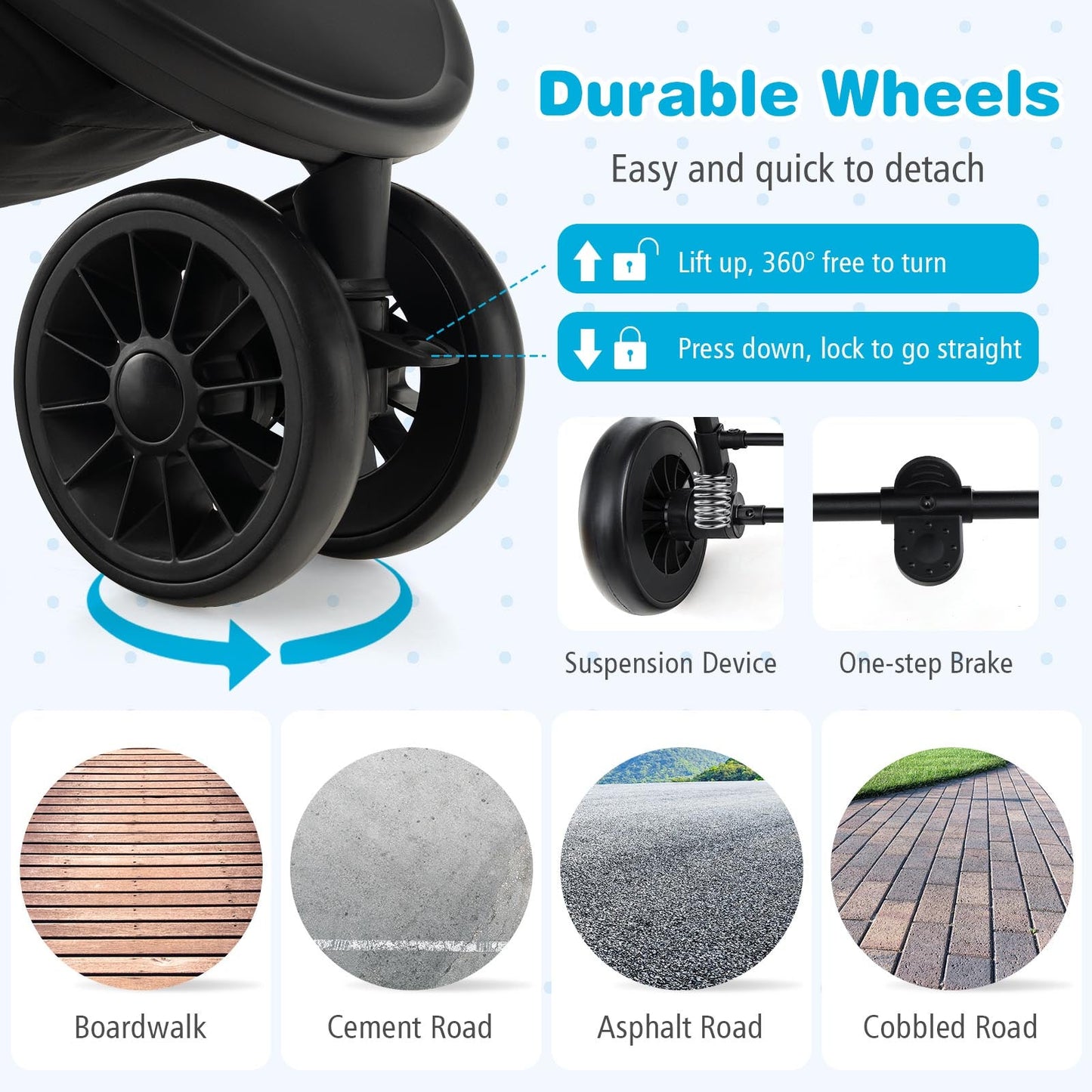 Premium Baby Jogging Stroller with Adjustable Canopy - Black