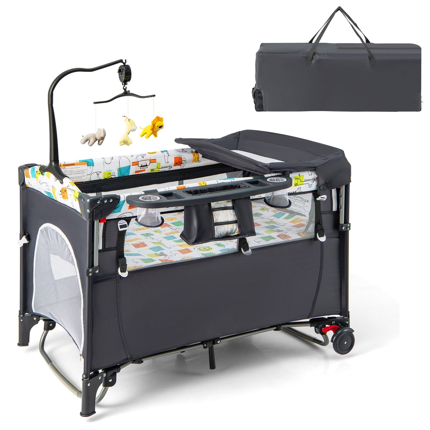 5-in-1 Baby Nursery Center Foldable Bedside Crib - Gray