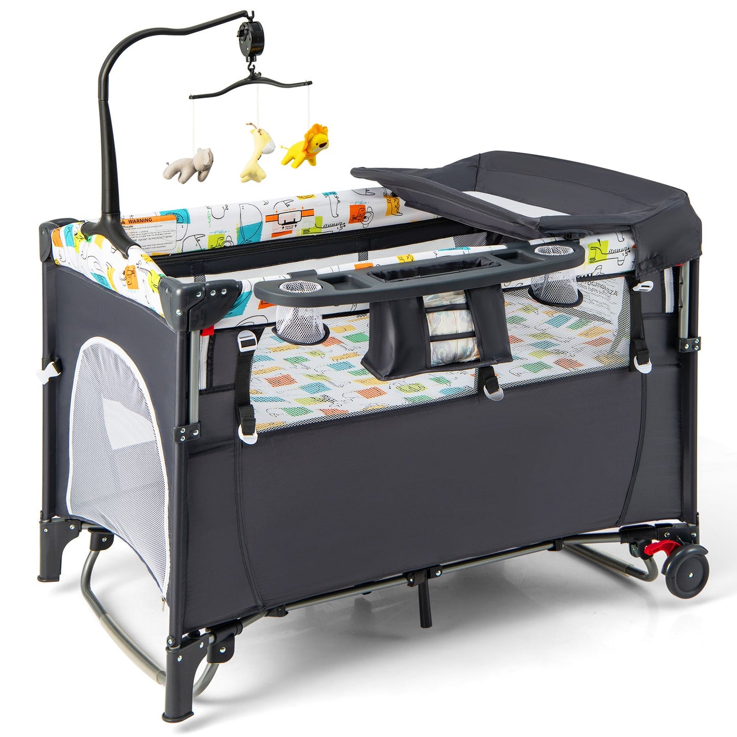 5-in-1 Baby Nursery Center Foldable Bedside Crib - Gray