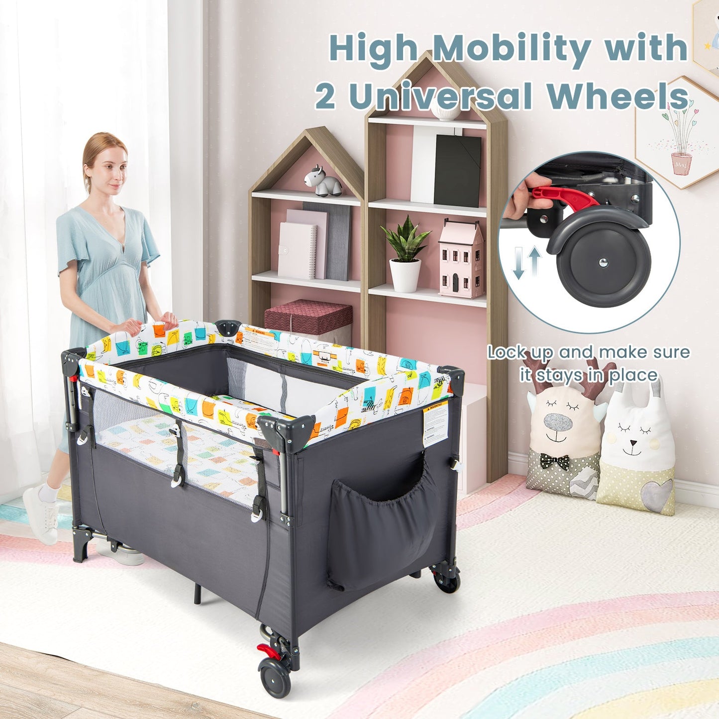 5-in-1 Baby Nursery Center Foldable Bedside Crib - Gray