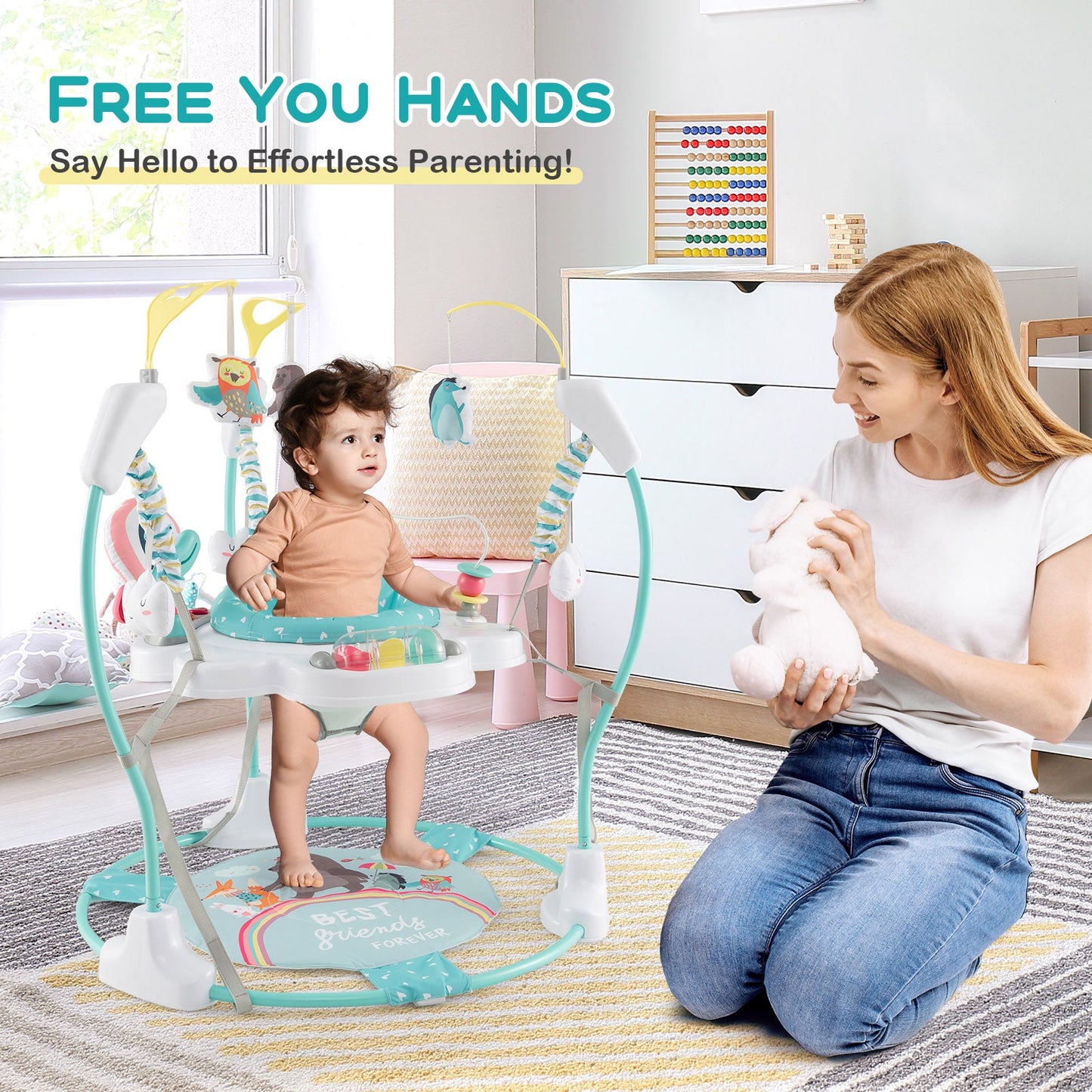 Height Adjustable Baby Activity Center with Interactive Toys - Blue