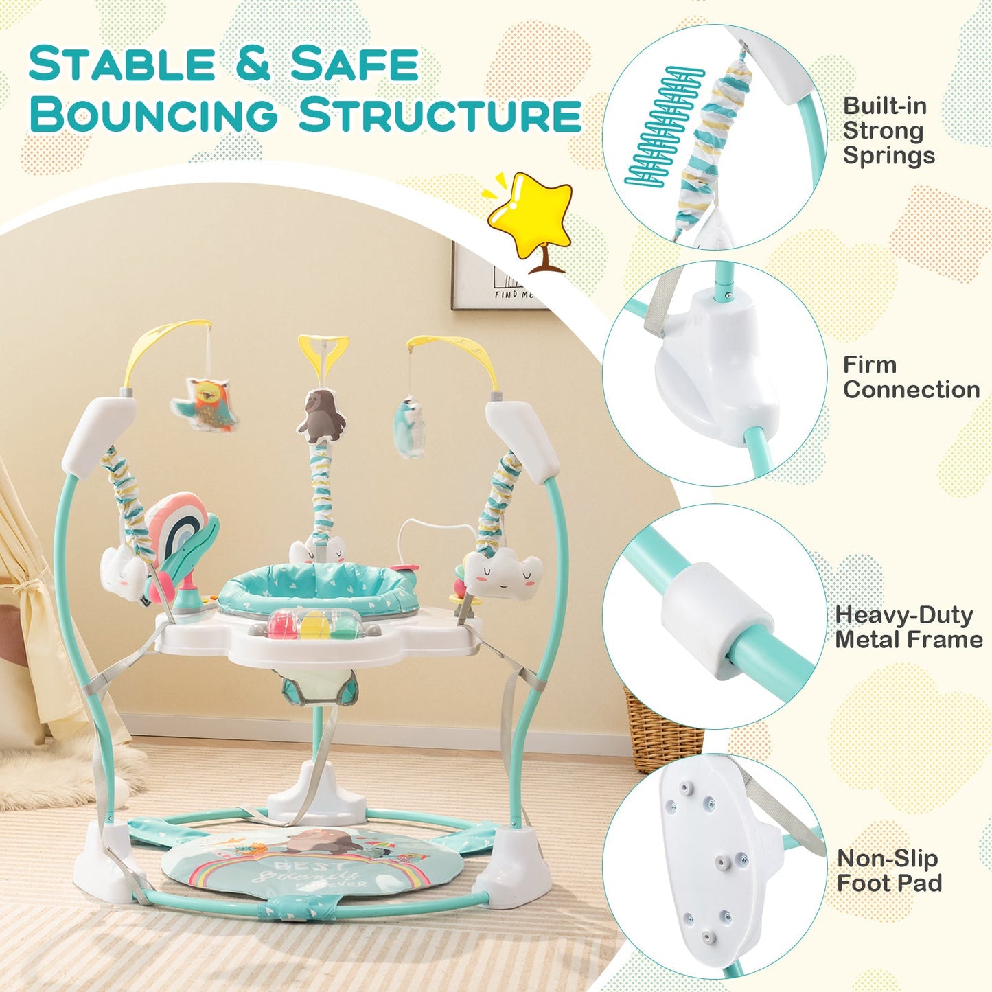Height Adjustable Baby Activity Center with Interactive Toys - Blue
