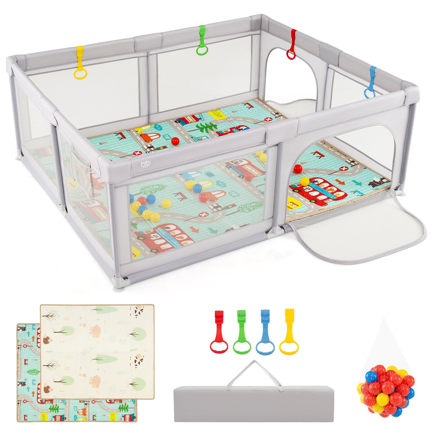 Gbruno Baby Playpen with Mat and Breathable Mesh - Gray