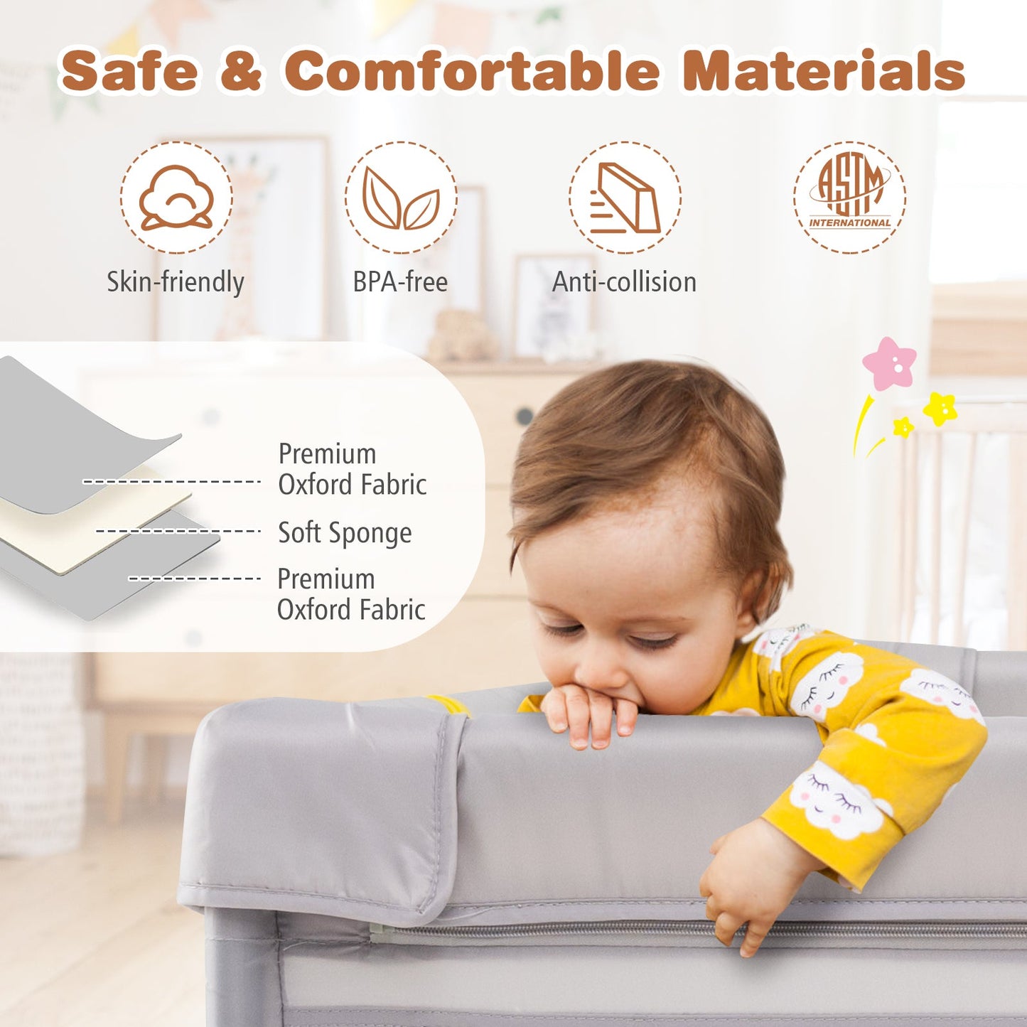 Gbruno Baby Playpen with Mat and Breathable Mesh - Gray