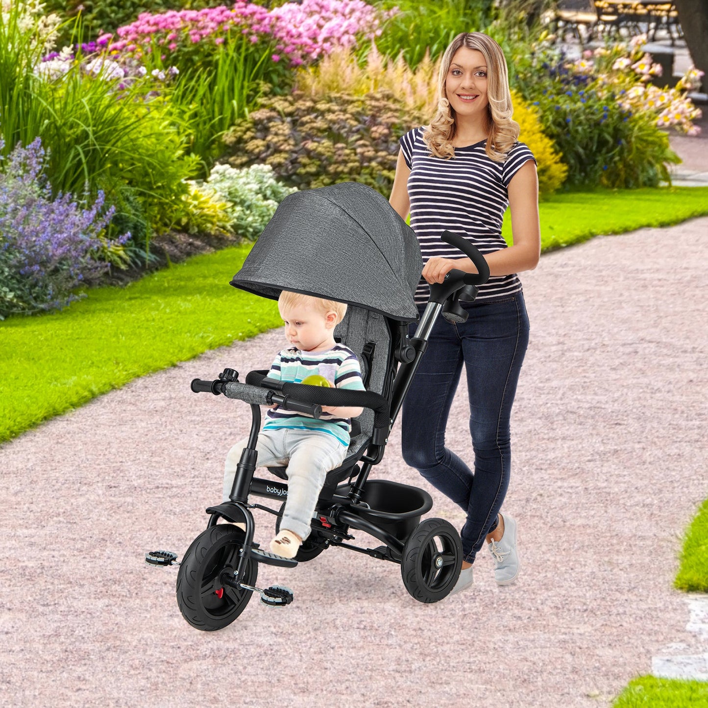 Triciclo para Bebés 4 en 1 con Asiento Reversible - Gris
