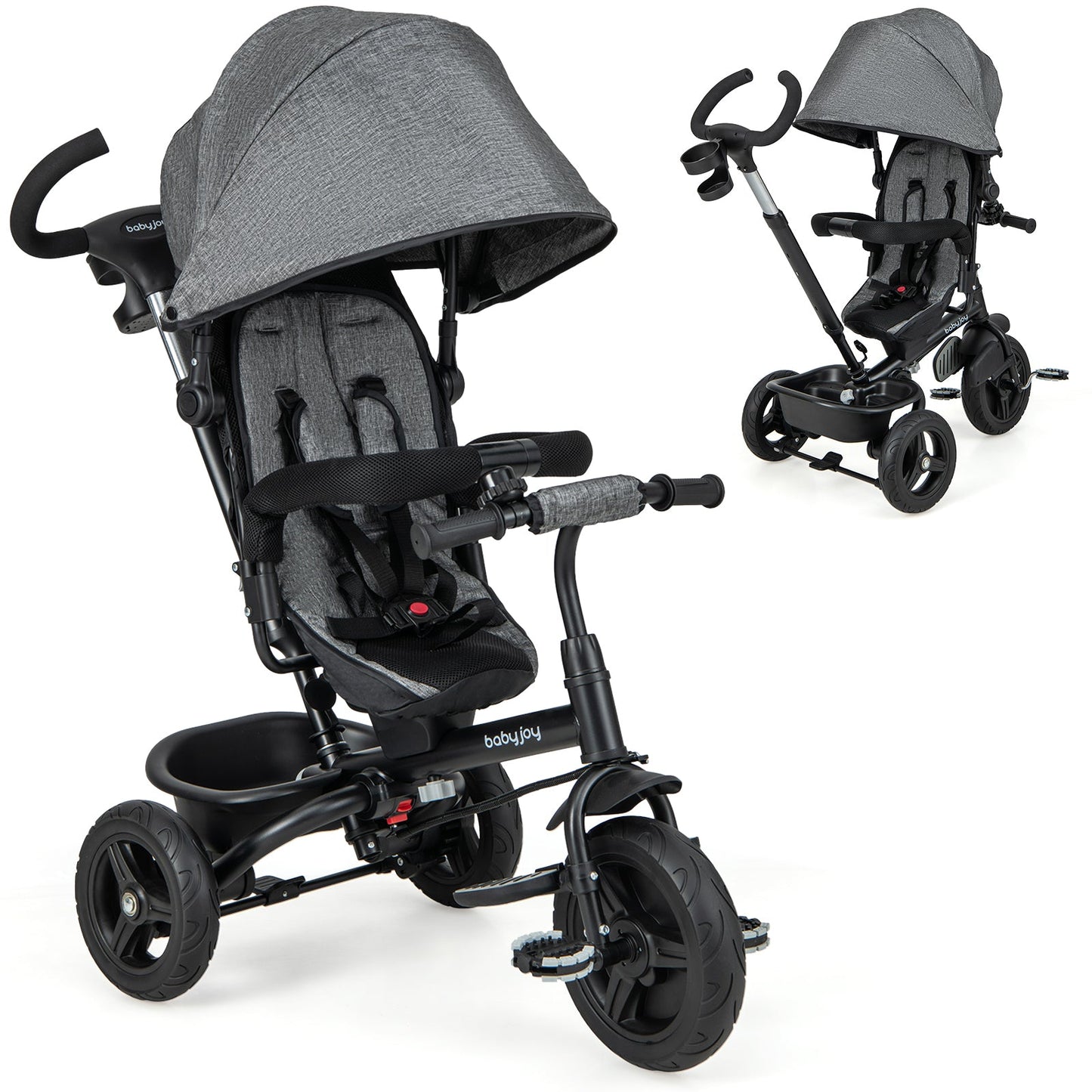 Triciclo para Bebés 4 en 1 con Asiento Reversible - Gris