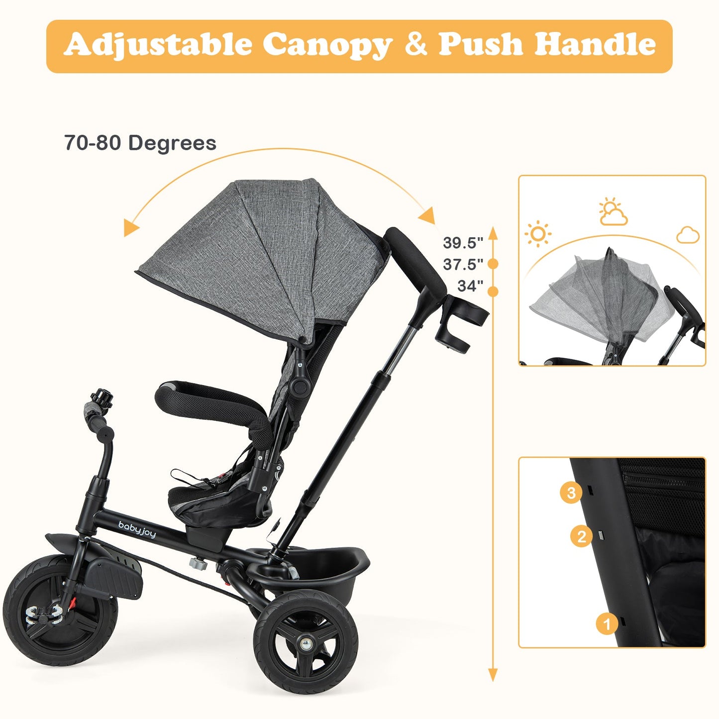 Triciclo para Bebés 4 en 1 con Asiento Reversible - Gris