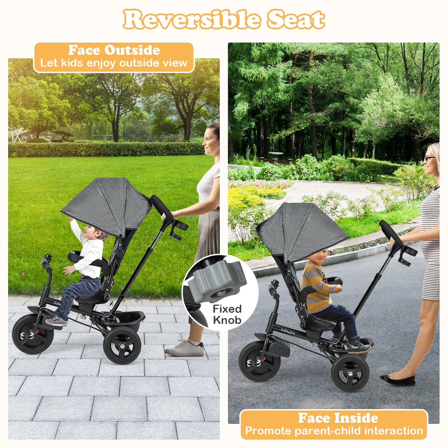 Triciclo para Bebés 4 en 1 con Asiento Reversible - Gris