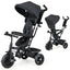Triciclo 4 en 1 para Bebés con Capota y Manillar Ajustable - Negro